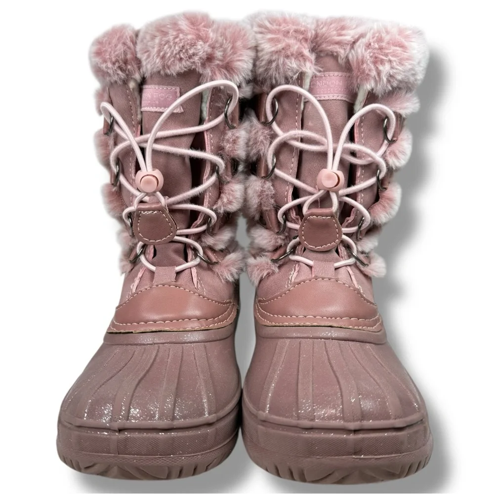 London Fog Faux Fur Winter Snow Boots Pink Suede Size 4 Cabincore Cozy Outdoor